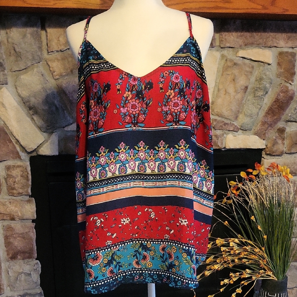 Maurices Vibrant Red and Blue Floral Camisole